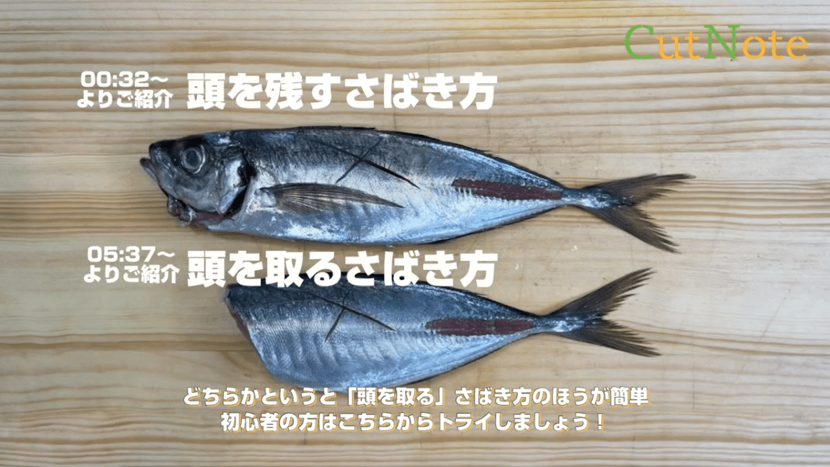 頭を残すさばき方と頭を取るさばき方